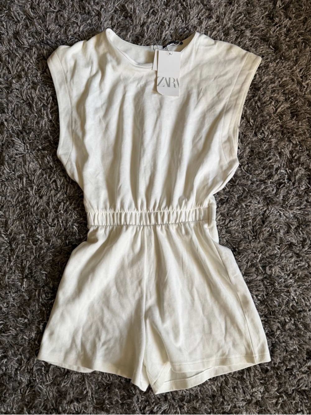 Zara White Sleeveless Elastic-Waist Romper